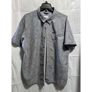 Columbia Omni-Shade Button Up Shirt‎ Leaf Print Short Sleeve XL Dusky Blue